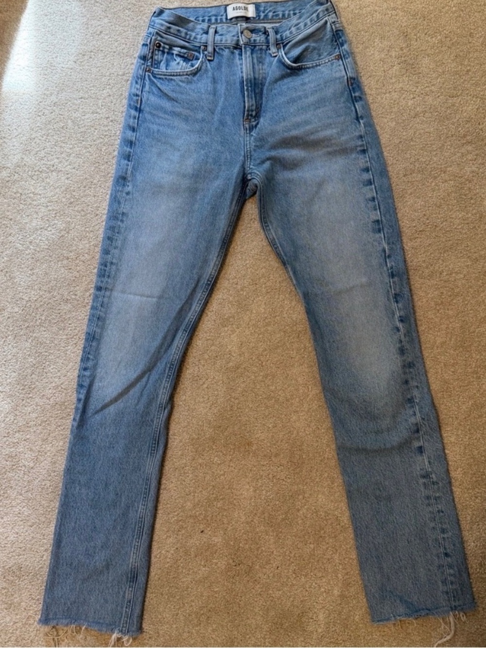 Agolde Straight Leg High-Rise Jeans in Light Wash Blue